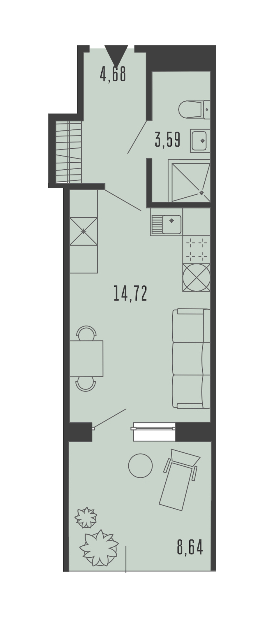 Квартира студия 25.58 м², 1/5 эт., Комплекс апартаментов «Bereg. Курортный»